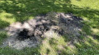 Brandflecken auf der Wiese.