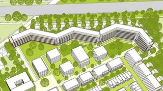 Wie ein ausgeklapptes Metermaß sieht das Zollstockhaus aus, das entlang der Autobahn in dem neuen Quartier in Neu-Edingen entstehen soll.