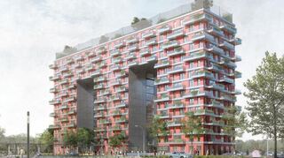 Direkt an der Birkenauer Straße und den Straßenbahngleisen wird das M-Hochhaus auf Franklin gebaut.