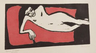 Die Ausstellung umfasst auch zahlreiche grafische Arbeiten, die, wie diese Arbeit von Erich Heckel („Fränzi liegend“, 1910), zwar zur Sammlung des Museums zählen, aber wegen ihrer Empfindlichkeit selten gezeigt werden.