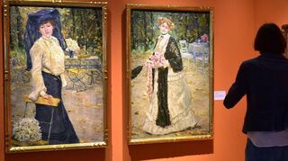 Zwei Damenporträts von Philipp Klein aus der Kunsthalle: links „Meine Schwester im Garten“, rechts „Dame mit Rosen“, beide 1904.