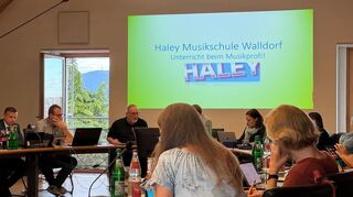 Harald Brett stellt dem Gemeinderat Edingen-Neckarhausen und der Öffentlichkeit seine private Musikschule Haley vor.