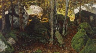 Werk des Malers Carl Schuch (1844–1900) „Waldinneres beim Saut du Doubs“, um 1886–1893, Öl auf Leinwand.