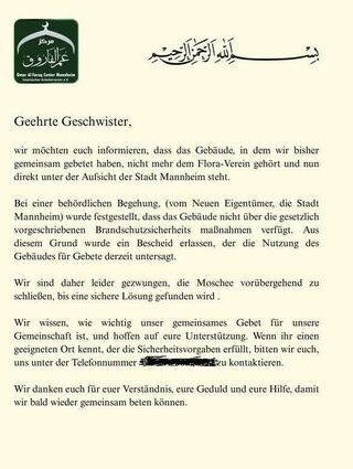 Mit diesem Schreiben informierte die Gemeinde ihre Mitglieder.