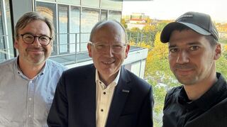 Selfie nach der Podcast-Aufnahme beim „MM“: Oberbürgermeister Christian Specht (M.) mit Timo Schmidhuber (l.) und Florian Karlein.