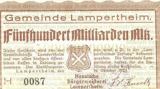 Ein Schein des Lampertheimer Notgelds vom Oktober 1923.