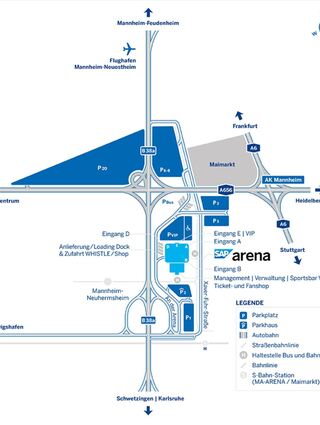 So liegen die Parkplätze rund um die SAP Arena.