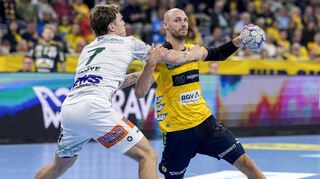 Lukas Sandell (rechts) spielte eine starke zweite Halbzeit, zum Sieg mit den Löwen gegen Göppingen reichte es für den siebenfachen Torschützen aber nicht.