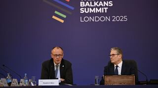 Merz konkretisierte seinen Aussagen bei einer Pressekonferenz in London.