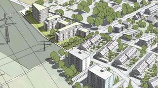 Diese Variante war eine von dreien. Sie fand den Vorzug vor den anderen, da so eine dichte Bebauung ermöglicht werden soll - bei gleichzeitiger Auflockerung, um nicht zu wuchtig zu erscheinen.