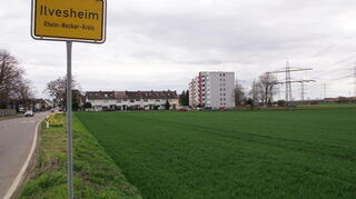 Auf der grünen Fläche im Vordergrund soll das Wohngebiet „Sichelkrümme“ entstehen. In Ilvesheim läuft nun die Suche nach einem Investor.