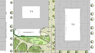 So soll der neue Platz im südlichen Teil des Quadrats T 4 einmal aussehen: mit viel Rasen, über 30 Bäumen und drei Grüninseln.