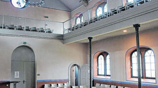 Das Innere der restaurierten Synagoge in Hirschberg-Leutershausen. Bild von 2020.