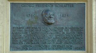 Diese Tafel erinnert in Mühlbach bei Eppingen an Georg Friedrich Schlatter.