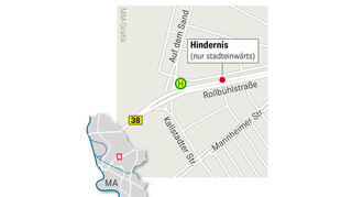 Hier steht das neue Hindernis auf der B38 vor der Mannheimer BBC-Brücke.