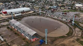 Das Stadion in Montego Bay ist nach dem Hurrikan Melissa überflutet.