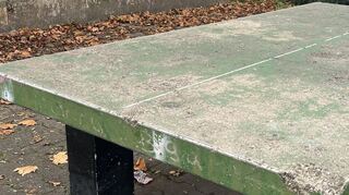 Eine Tischtennisplatte aus Stein im Schulhof der Karolina-Burger-Realschule Plus. Die Schule gehört zum Start-Chancen-Programm der Landesregierung.