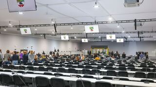 Blick in das temporäre Gerichtsgebäude des Landgerichtes Magdeburg.